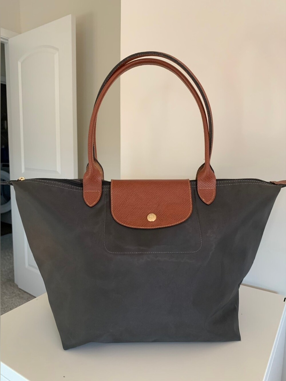 Longchamp Nylon Le Pliage Tote Bag - Grey M Size
